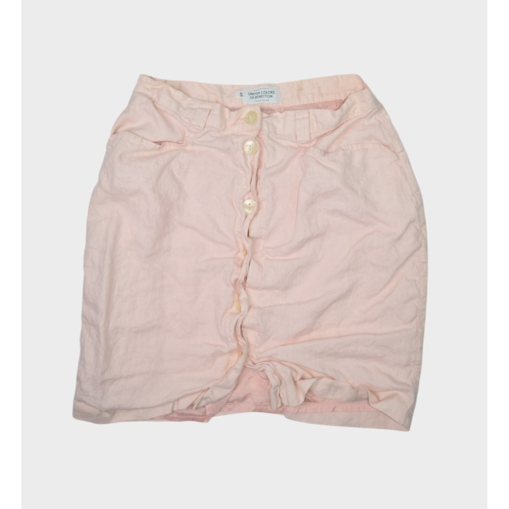 United Colors of Benetton Skirt Womens 48 30" Pink Linen Mini Button Front Italy
